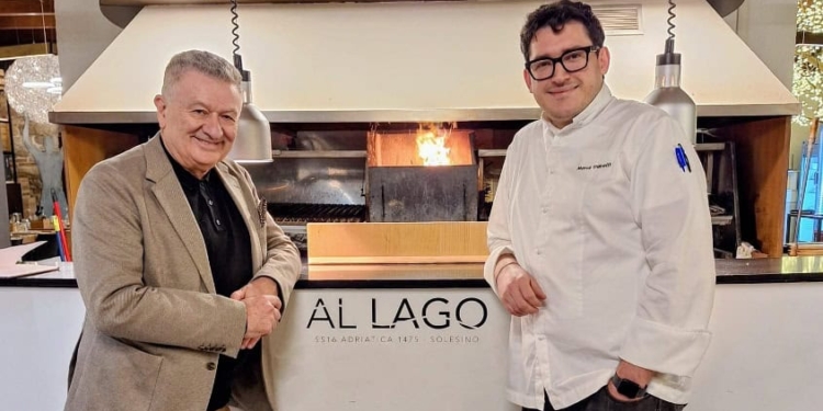 Marco Danelli (Al Lago) e le tagliatelle scampi, capesante e fiori di zucca