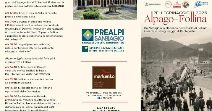 Pellegrinaggio Alpago-Follina 2026: un weekend di fede, storia e tradizione