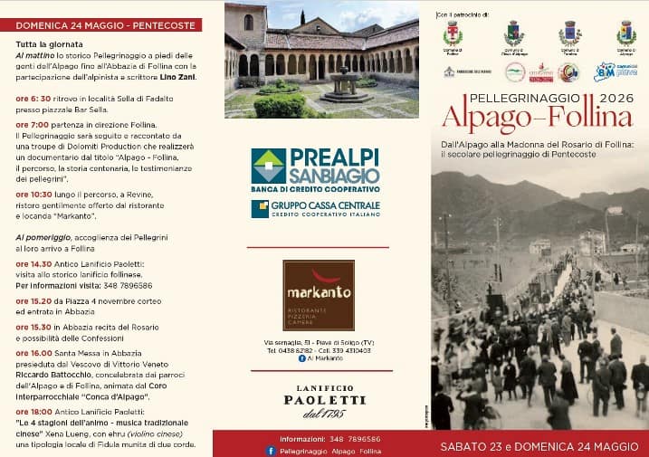 Pellegrinaggio Alpago-Follina 2026: un weekend di fede, storia e tradizione