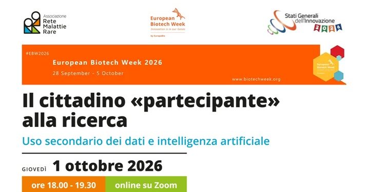 Biotech Week 2026, il webinar di Rmr Aps. Cittadini “partecipanti” alla ricerca. Tra uso dei dati e AI