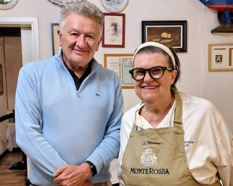 Maria Grazia de “La Capanna di Eraclio” di Codigoro e il riso con branzino e bosega (cefalo)